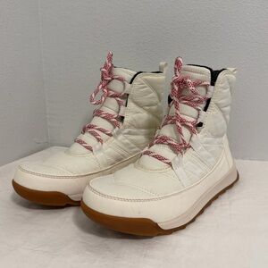 Sorel Whitney ll short boots cream black lace up Faux Fur Size 8